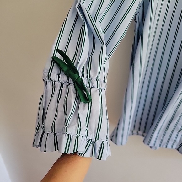 Damson Madder Barbara Steifen Pajama Top 14 Blue Green Stripe Organic Cotton - Picture 3 of 13